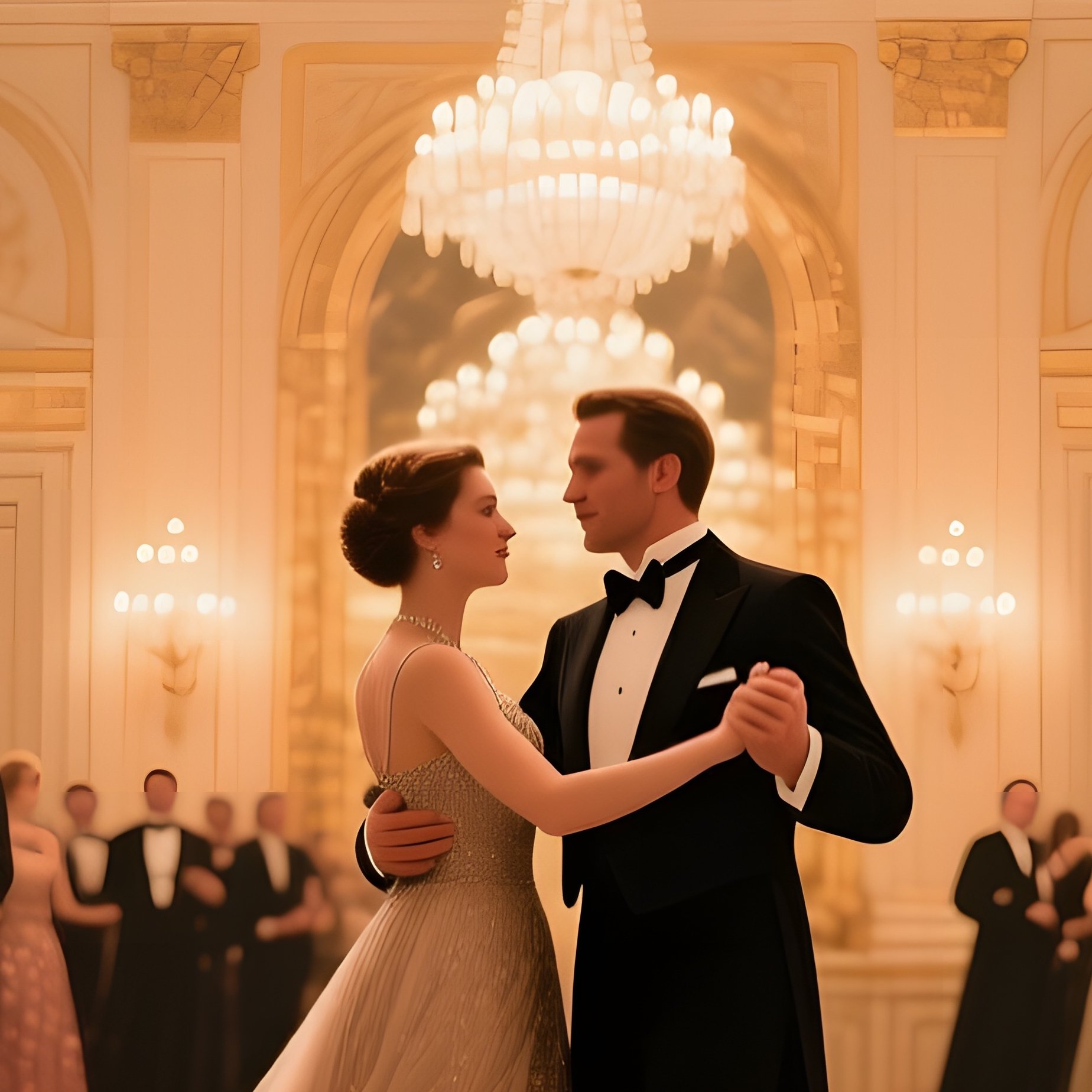 An Opulent Ballroom Bathed In Chandeliers' Warm Glow, Marble Floors Polished To Mirror Finish, And - Full Resolution Quality Preview