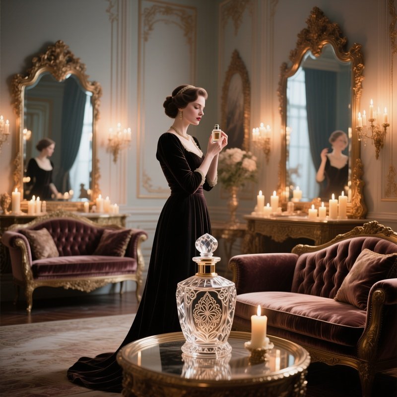 An Opulent Dressing Chamber Filled With Velvet Chaise Lounges, Ornate Mirrors Reflecting Soft