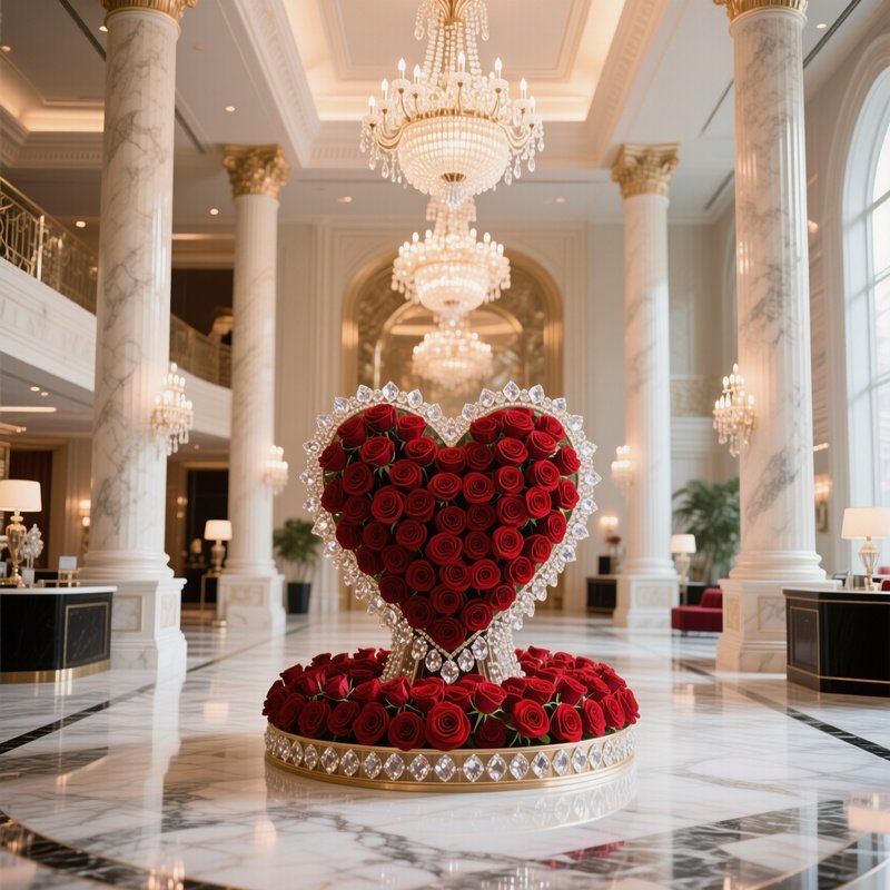 An Opulent Hotel Lobby With Marble Floors And Towering Columns, Featuring An Extravagant
