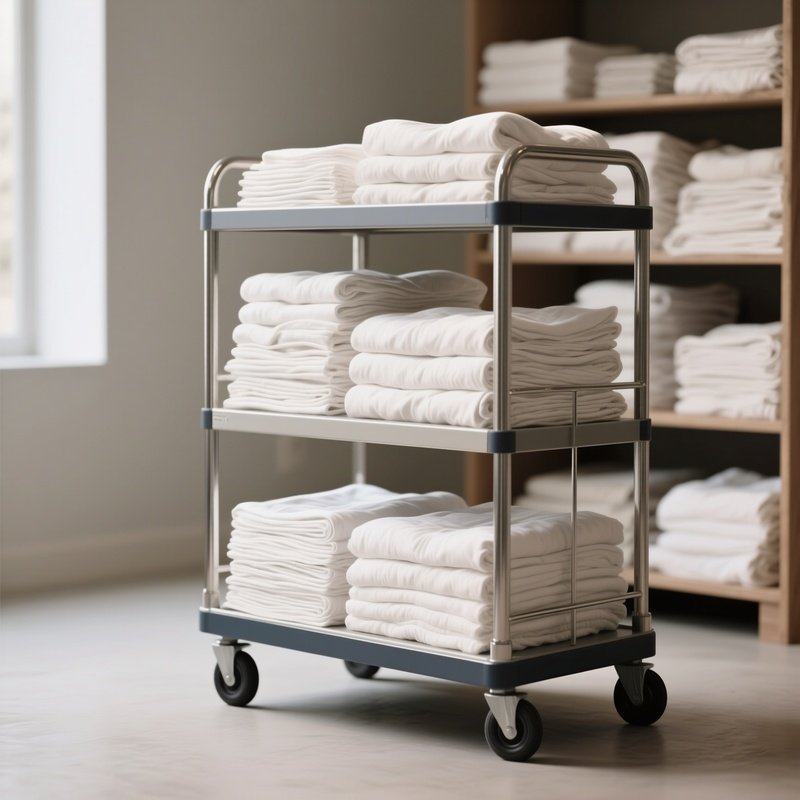 An Orderly Transporting Linens On A Rolling Cart