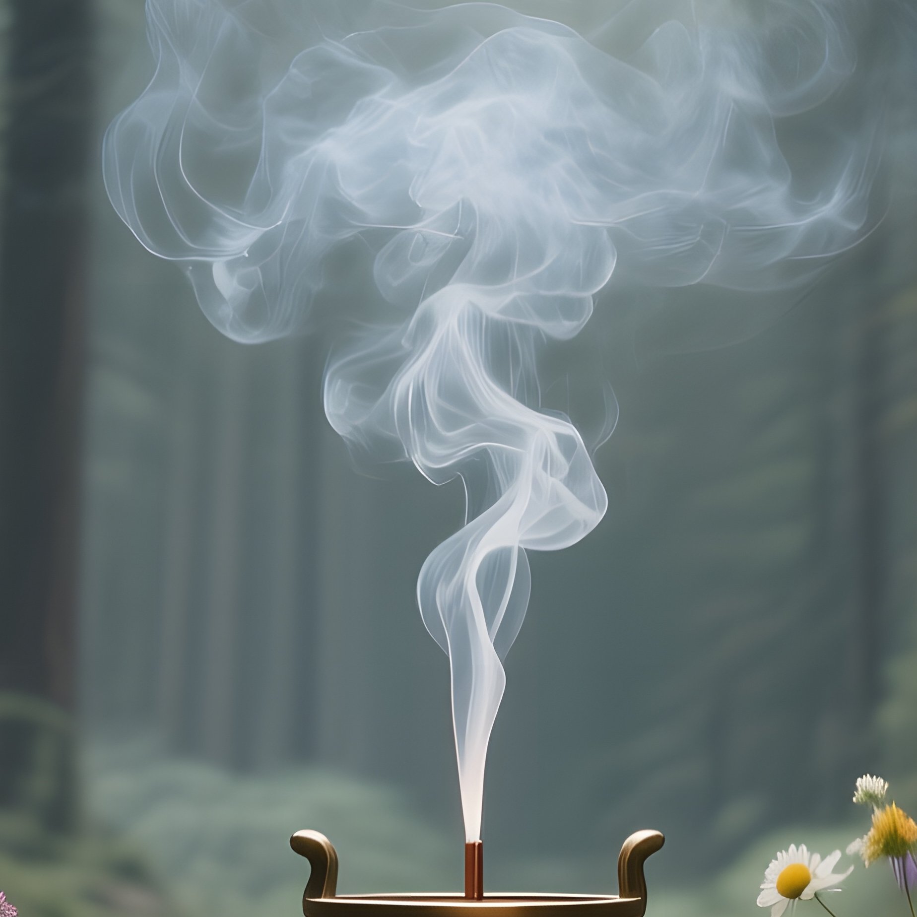 An Outdoor Forest Altar Under A Canopy Of Towering Pines, Moss Covered Stone Table Adorned With - Full Resolution Quality Preview