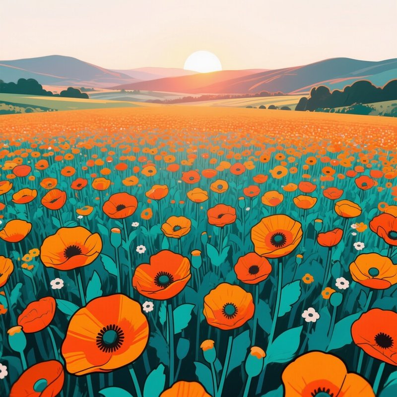 An Overhead Drone Shot Of A Pop‑Art Field Where Every Blossom Is A Flat Comic‑Style Panel, The