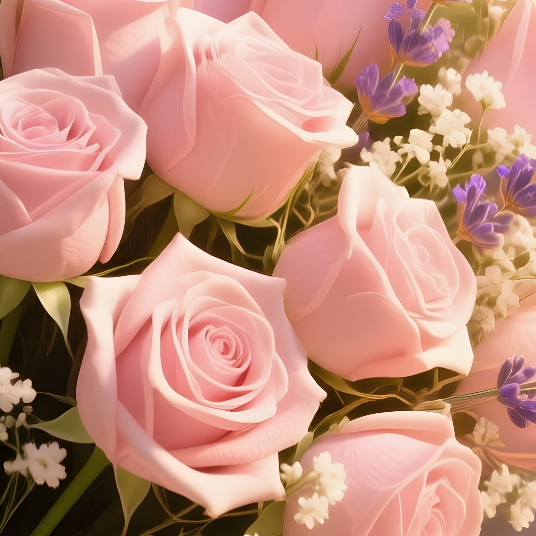 An Overhead View Of An Elegant Heart‑Shaped Bouquet Of Pastel Pink Roses, Lavender Sprigs, And - Full Resolution Quality Preview