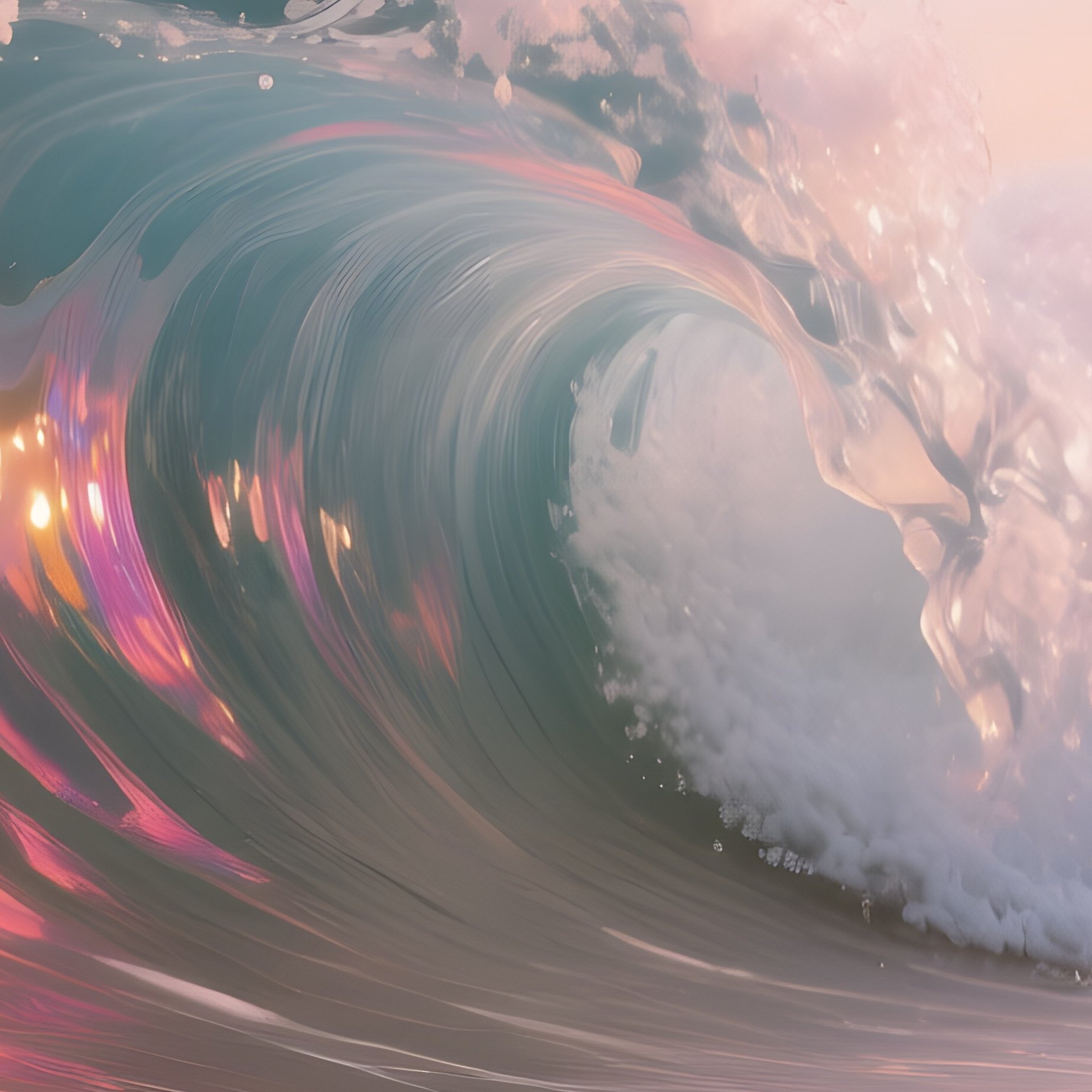 An Ultra‑Realistic Sugar Ocean Wave Crashing Onto A Beach Of Powdered Confectionery, With Sunrise - Full Resolution Quality Preview