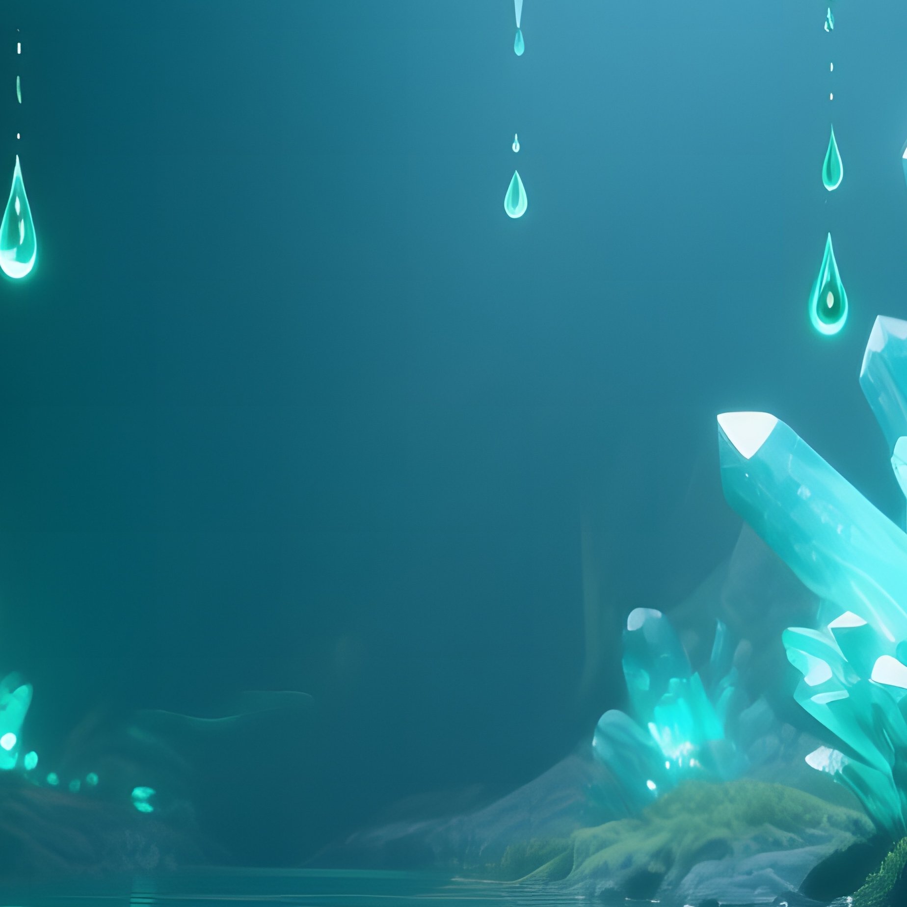 An Underground Crystal Cavern Illuminated By Natural Phosphorescence, Stalactites Drip Glowing - Full Resolution Quality Preview