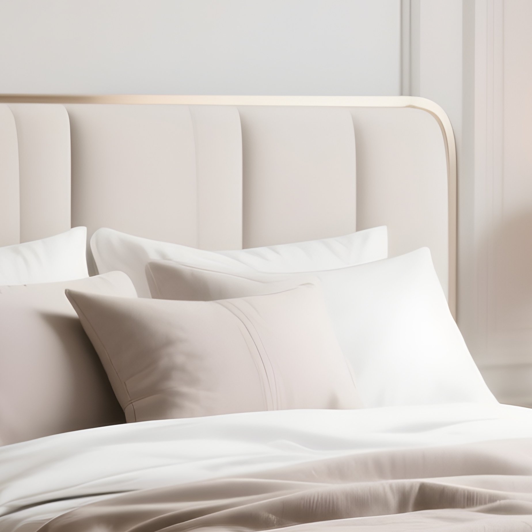 An Upscale Bedroom Scene Highlighting A Designer Bed Frame And Soft Layered Bedding - Full Resolution Quality Preview