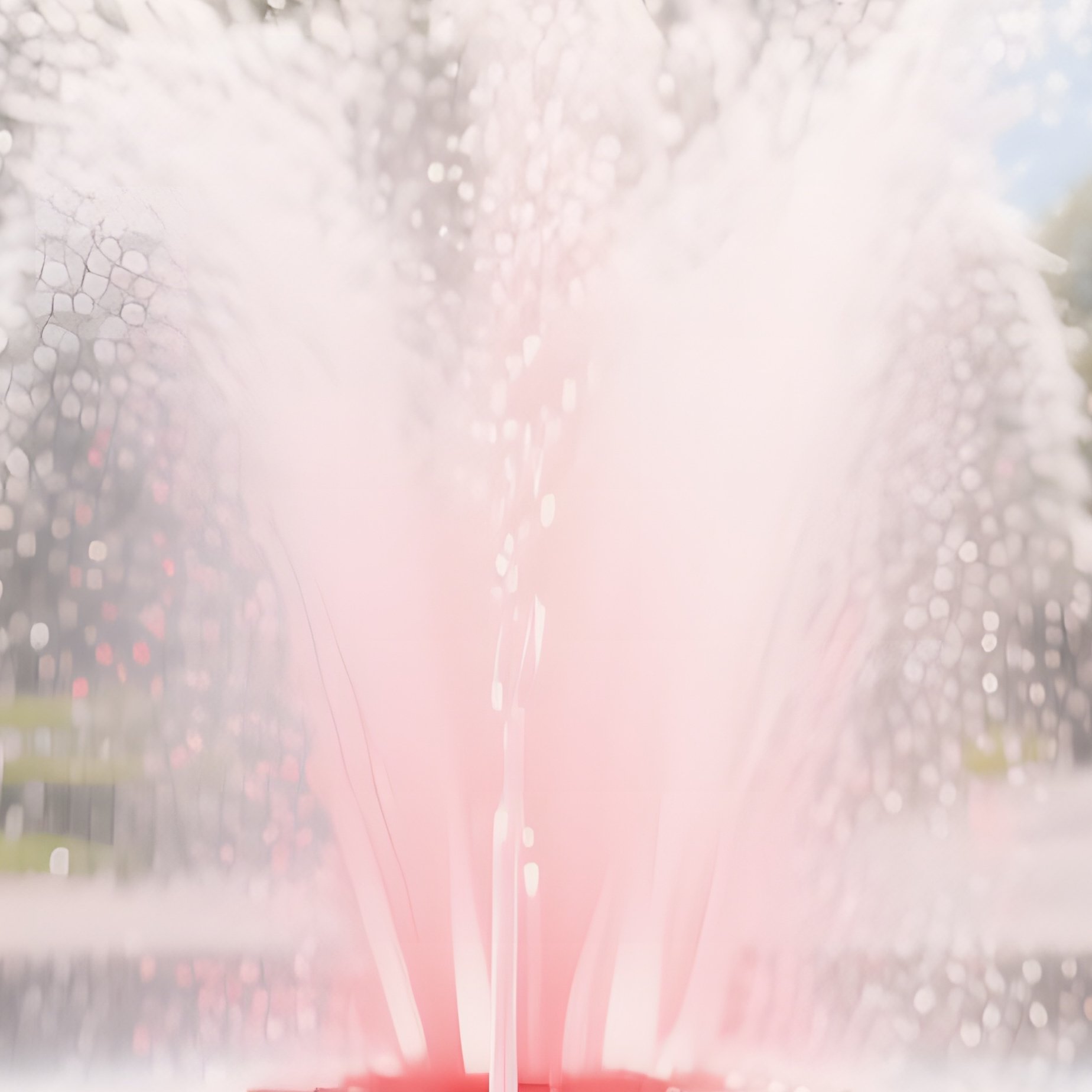 An Urban Park Fountain At Noon, Water Jets Illuminated By Submerged Glass Tiles Depicting Tropical - Full Resolution Quality Preview