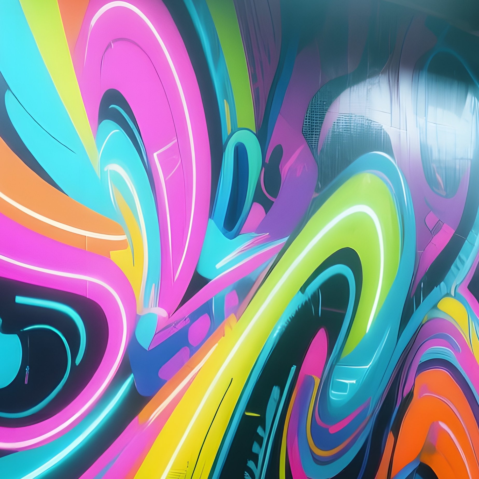 An Urban Parking Garage Repurposed For An Art Exhibit, Walls Covered In Large Scale Abstract Murals - Full Resolution Quality Preview