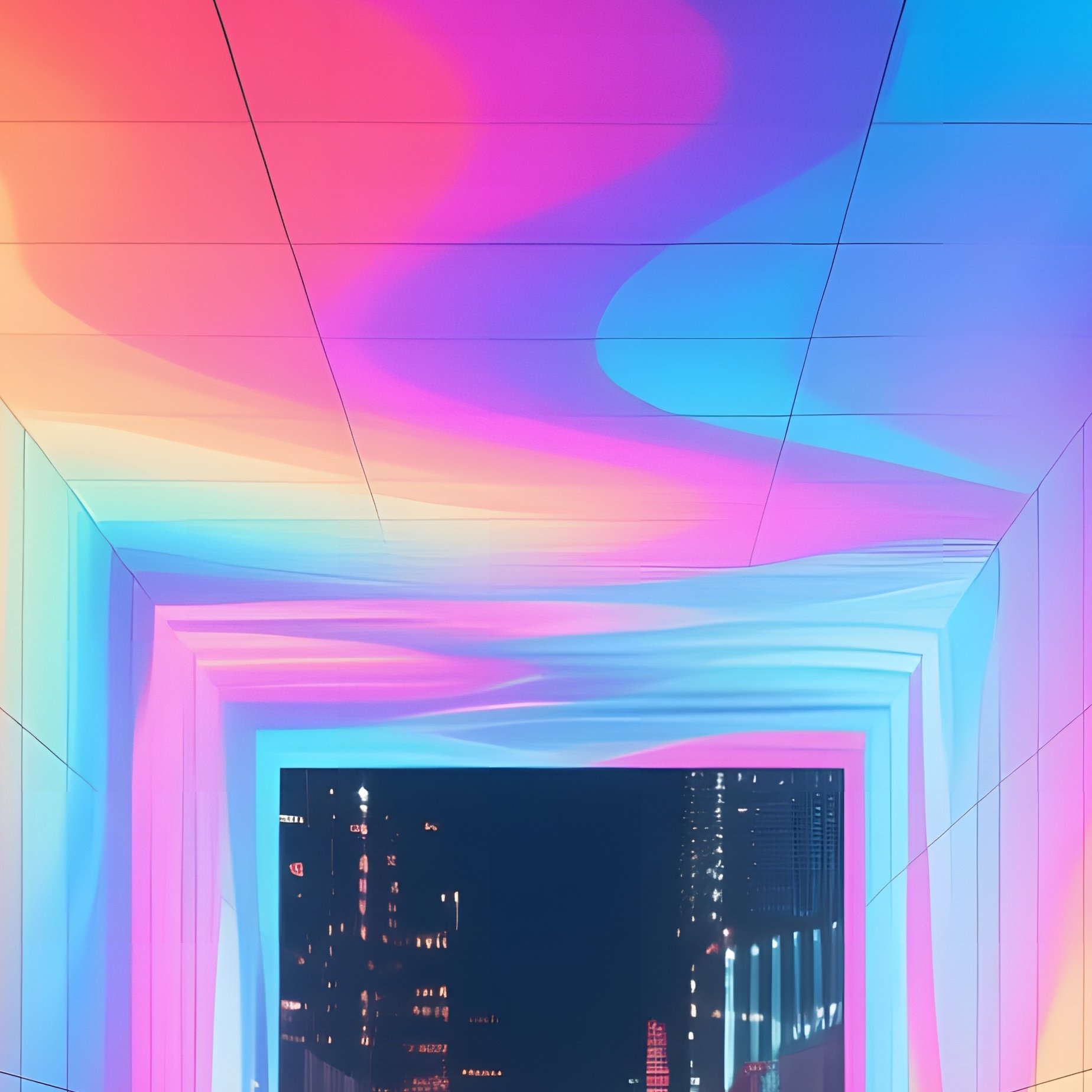 An Urban Plaza At Night Transformed Into An Immersive Light Tunnel, With Walls Of Led Panels - Full Resolution Quality Preview