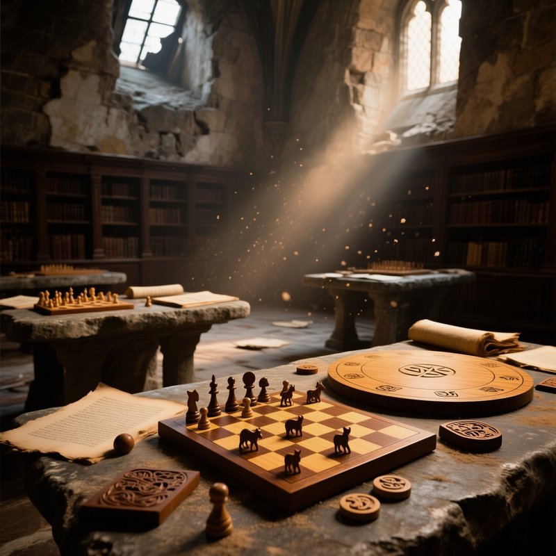 Ancient Board Games In Ruined Library