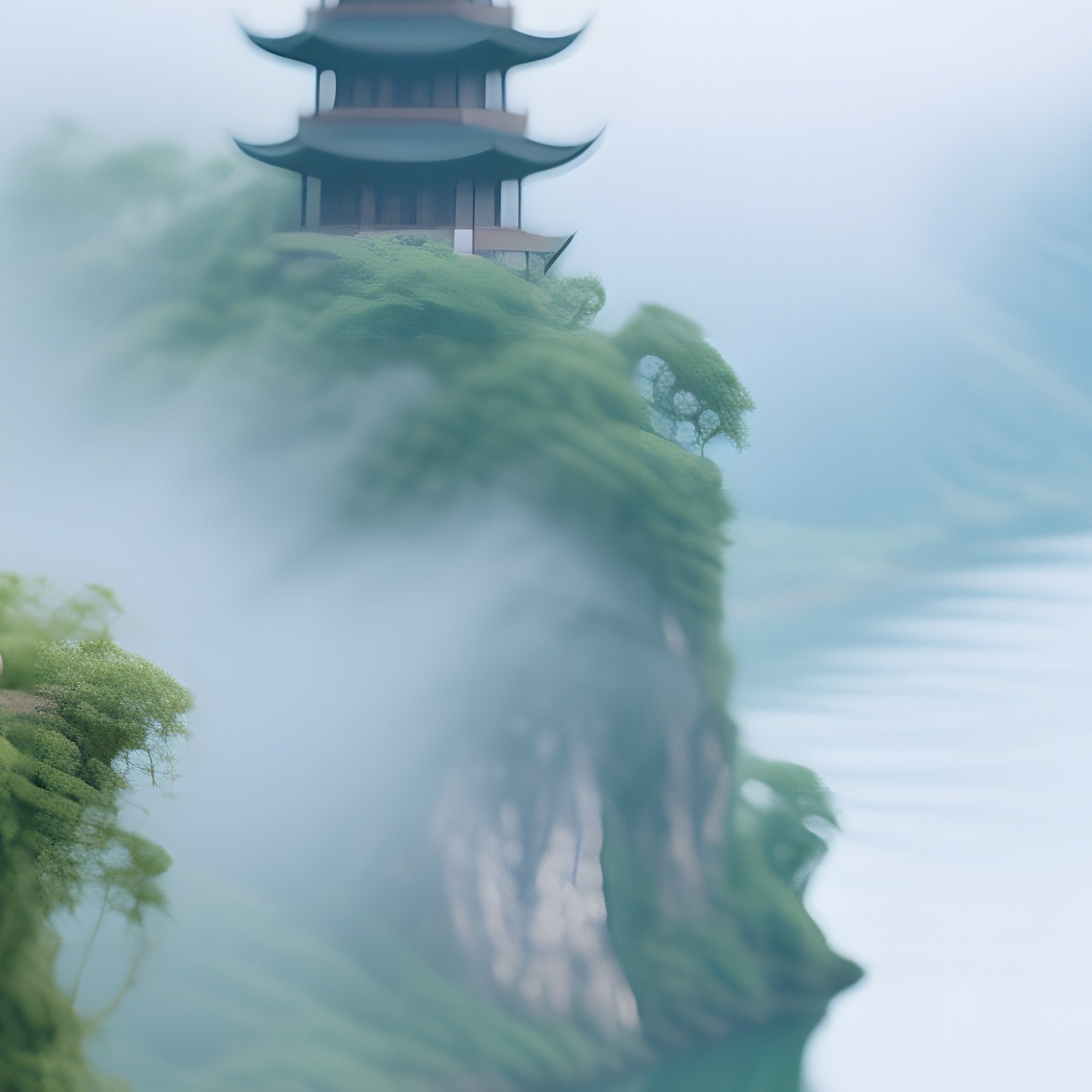 Ancient Chinese Tea House On Cliff Overlooking Li River - Full Resolution Quality Preview