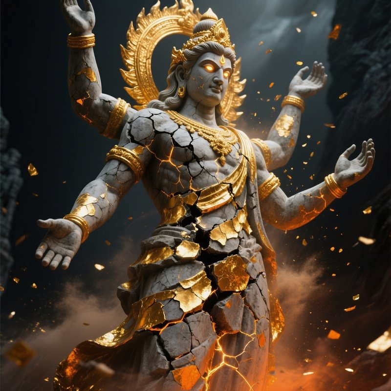 Ancient God Statue Comes To Life Gold Cracking