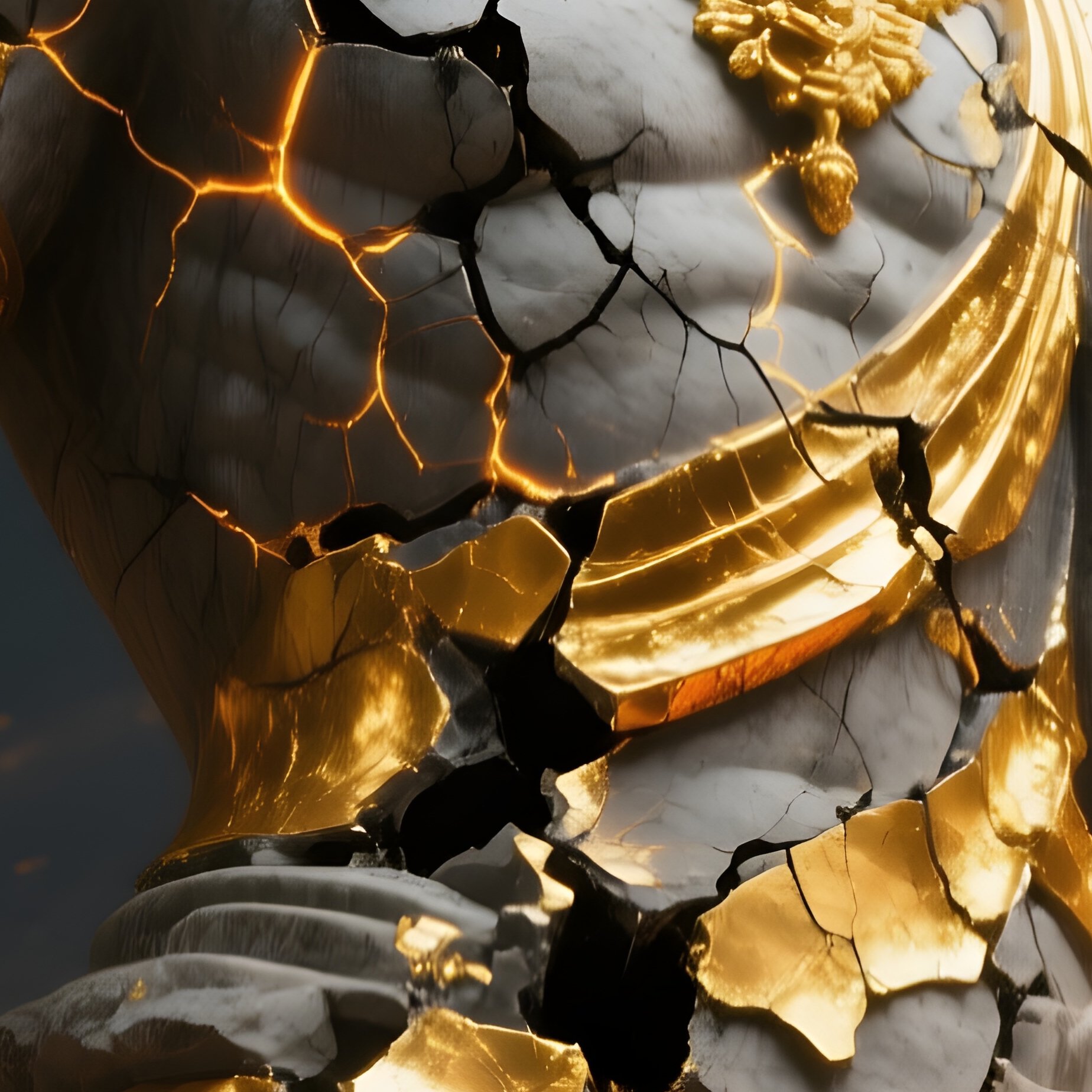 Ancient God Statue Comes To Life Gold Cracking - Full Resolution Quality Preview