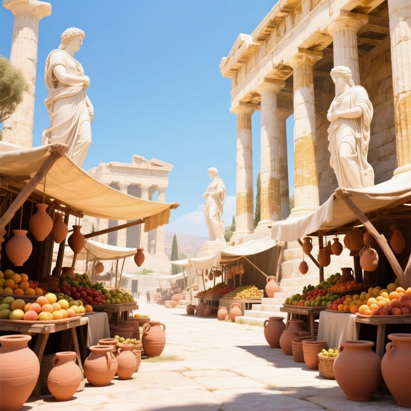Ancient Greek Agora Clay Statues