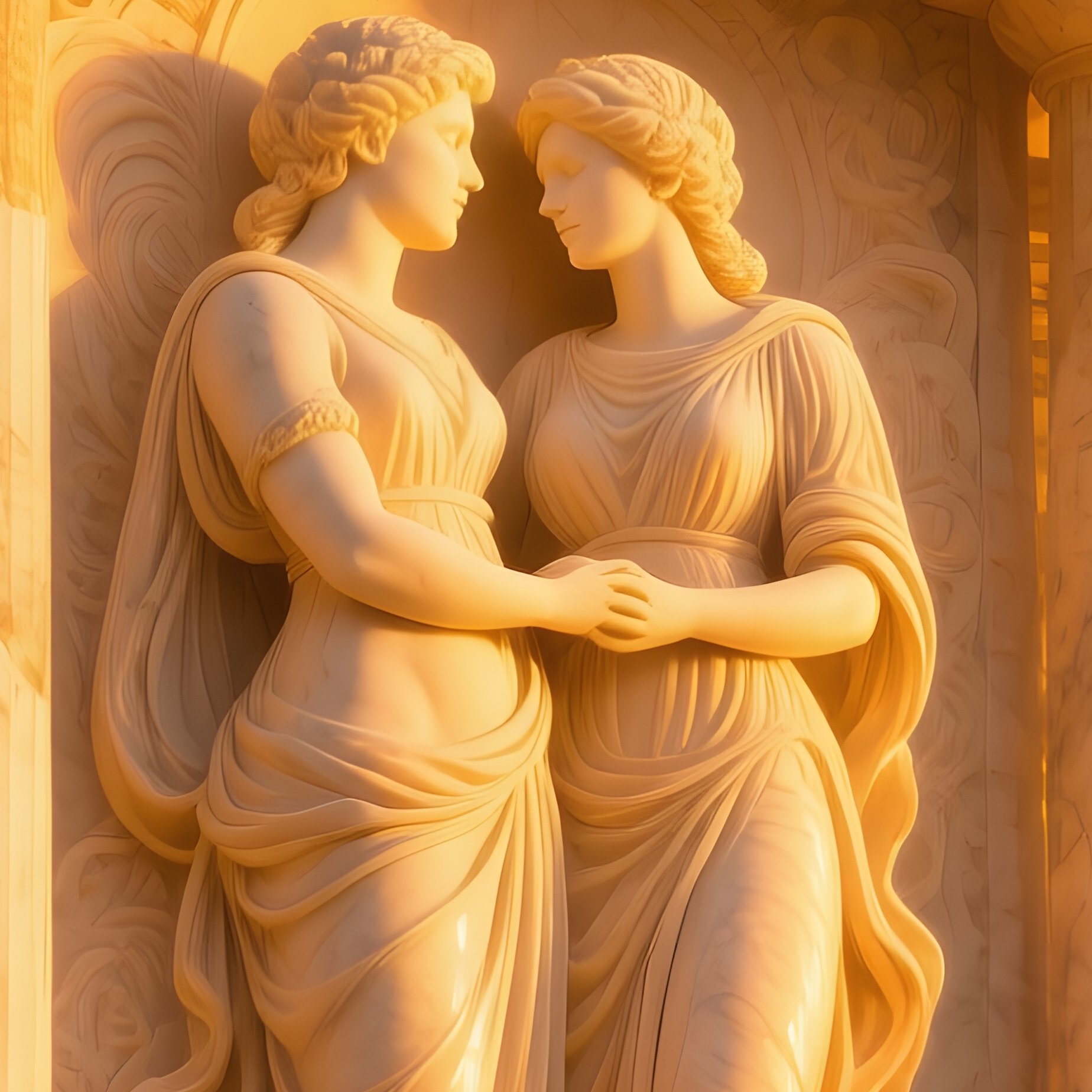 Ancient Greek Marble Temple Golden Hour Lovers Carved Come To Life - Full Resolution Quality Preview