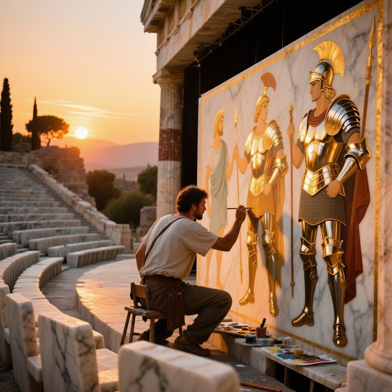 Ancient Greek Theater At Dusk Frescoist Painting