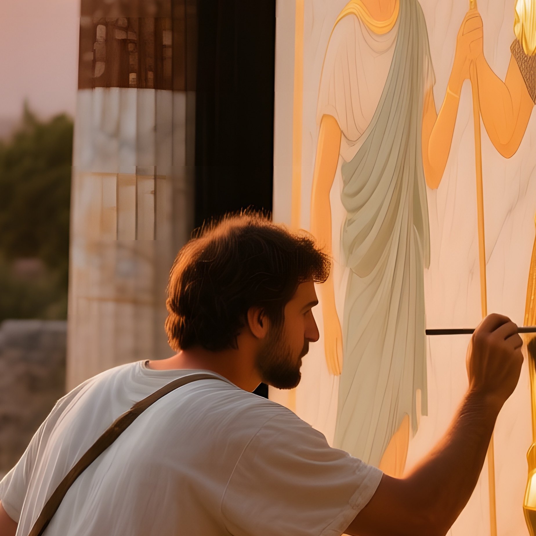 Ancient Greek Theater At Dusk Frescoist Painting - Full Resolution Quality Preview