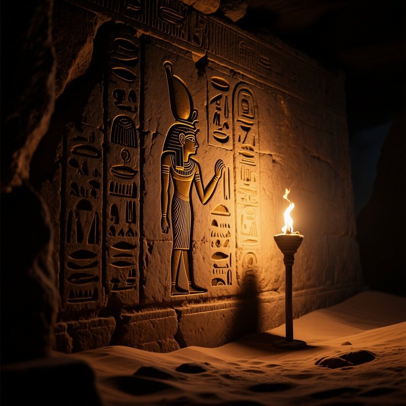 Ancient Hieroglyphs Sandstone Walls Torchlight