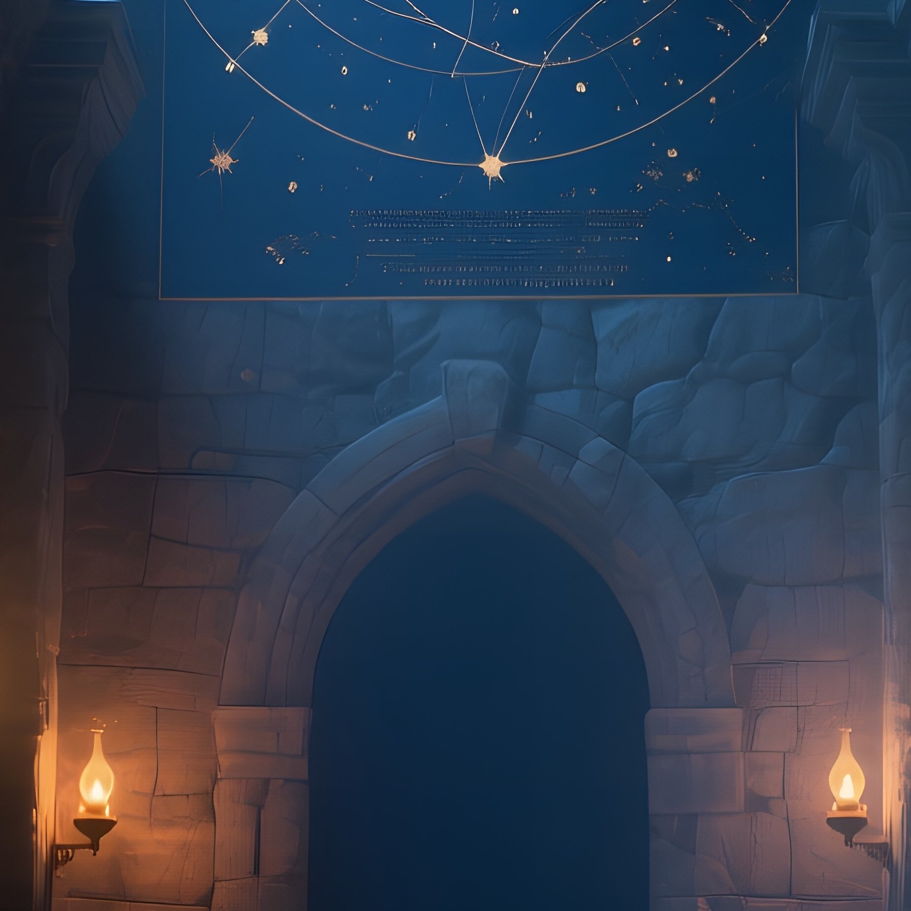 Ancient Library Night Oil Lamps Scrolls Celestial Maps - Full Resolution Quality Preview