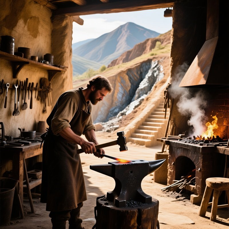 Ancient Metalworking And Mining Artisanal Scene