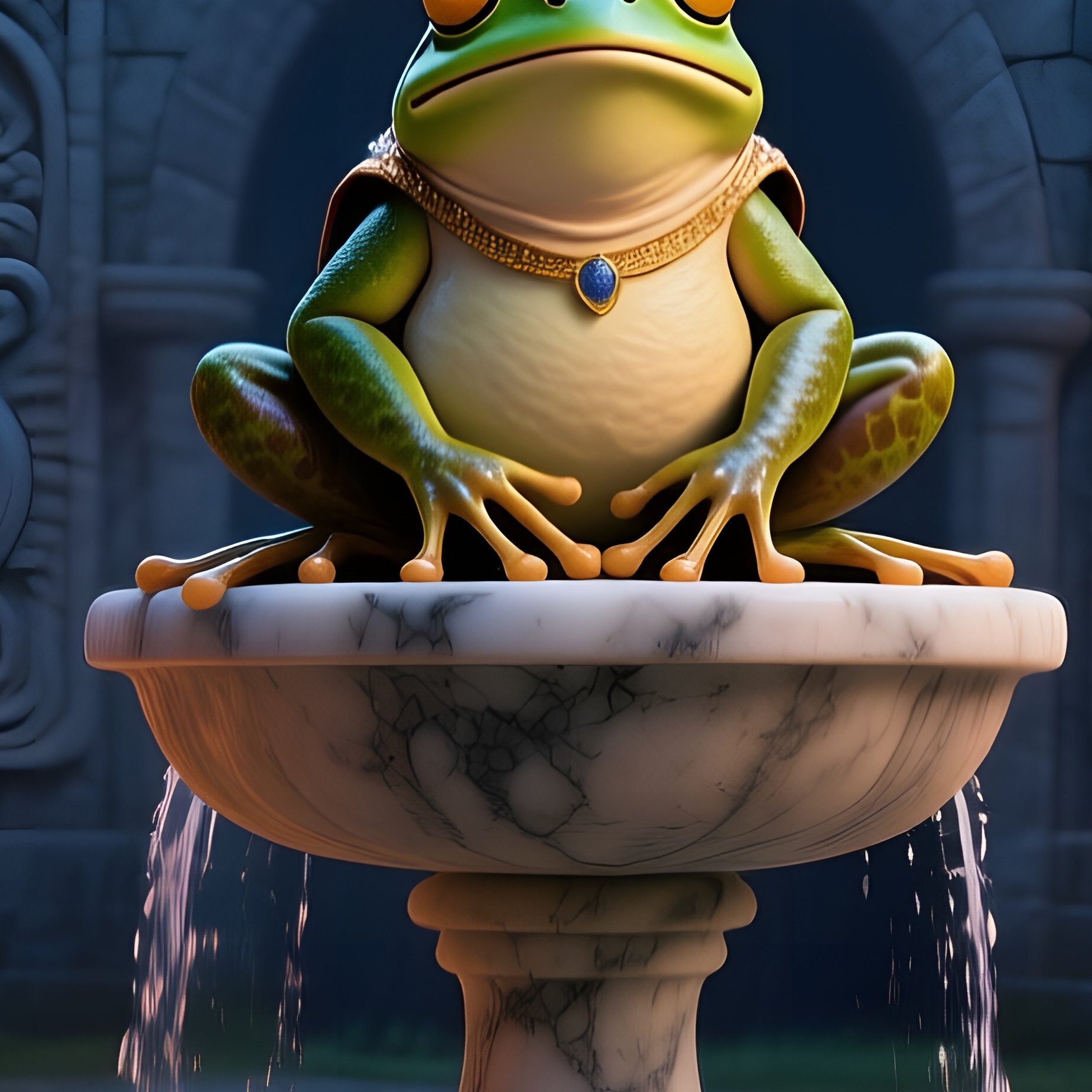Ancient Stone Courtyard At Dusk Frog Prince On Marble Pedestal - Full Resolution Quality Preview