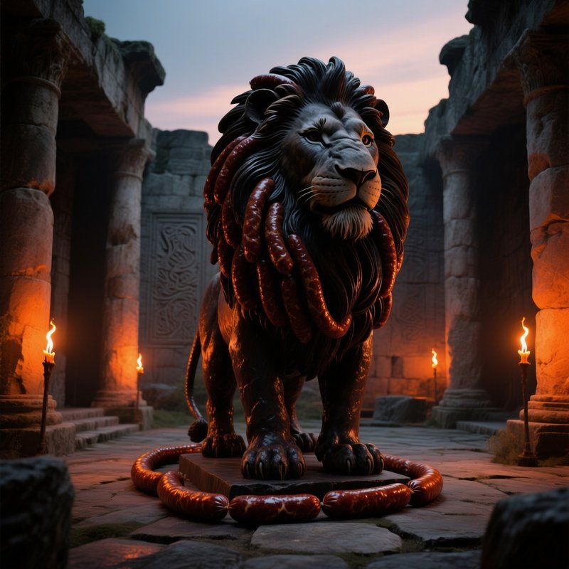 Ancient Stone Courtyard Lion Sausage Statue