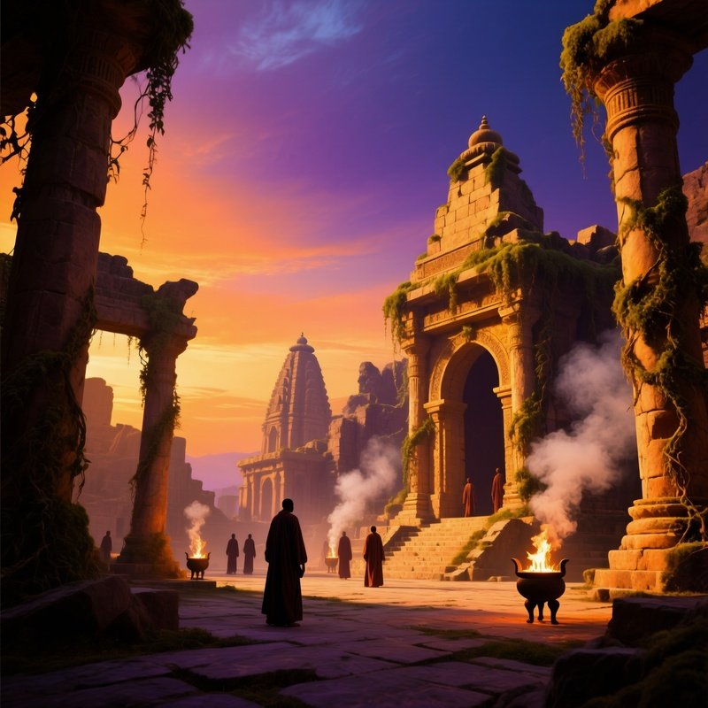 Ancient Temple At Sunset
