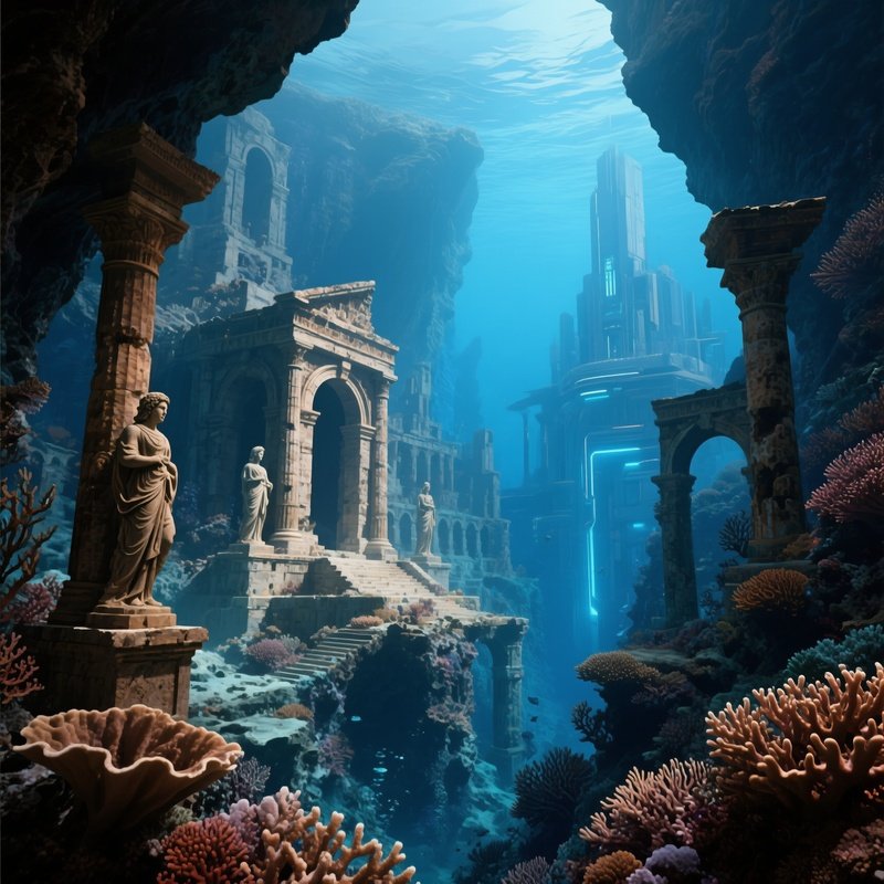 Ancient Underwater Ruins In Coral Canyon Digital Art