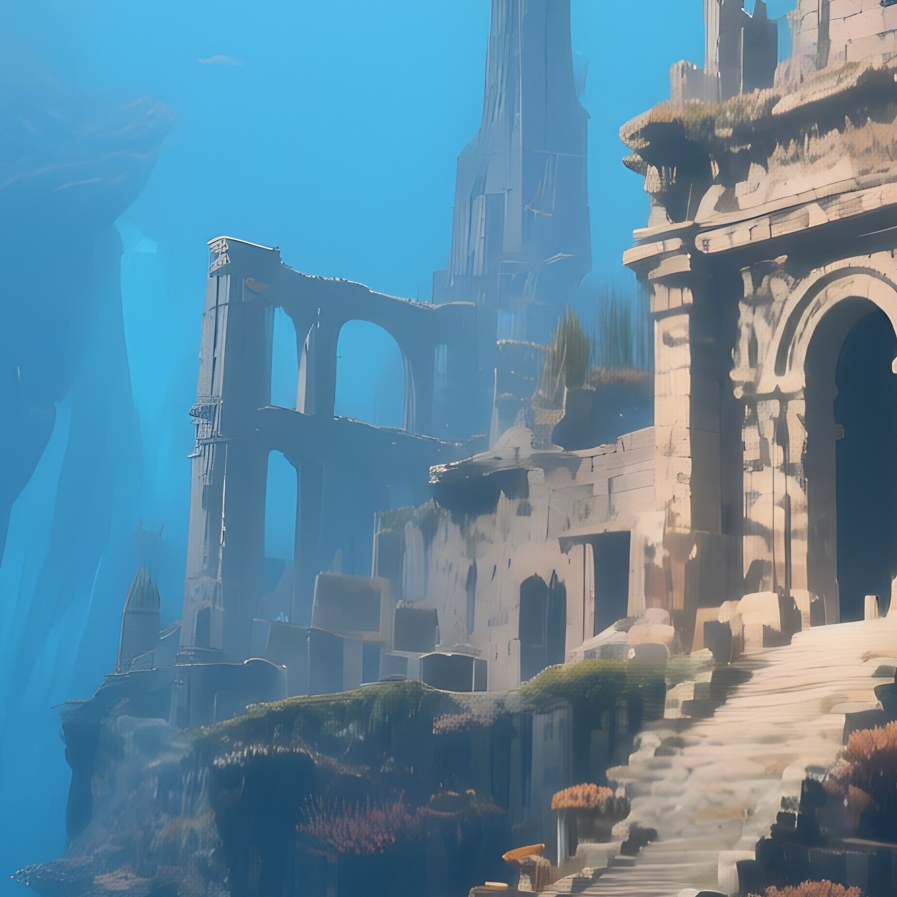 Ancient Underwater Ruins In Coral Canyon Fantasy Art - Full Resolution Quality Preview