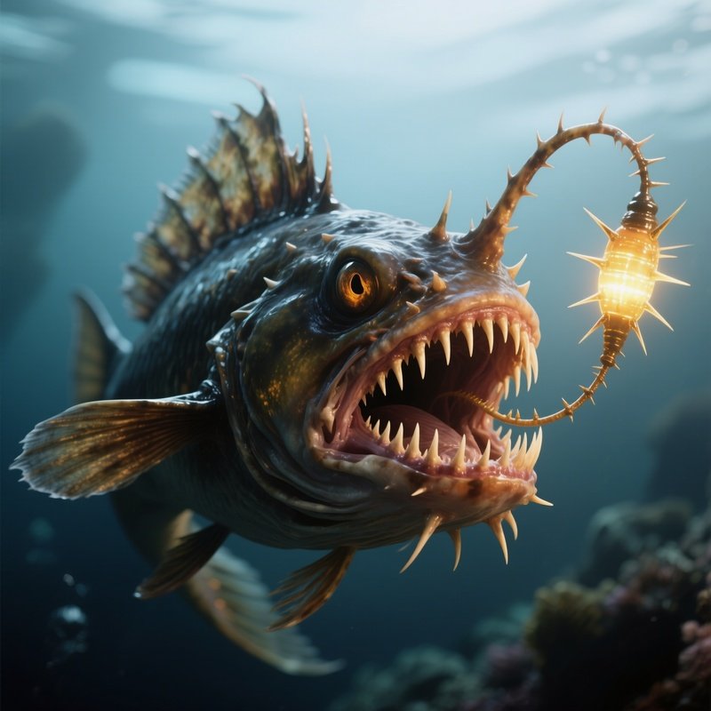 Anglerfish – Photorealistic Predator With Glowing Lure And Needle Sharp Teeth.