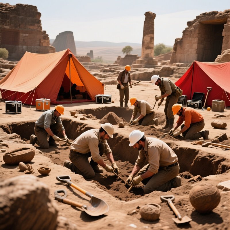 Archaeologists Examining Old Ruins