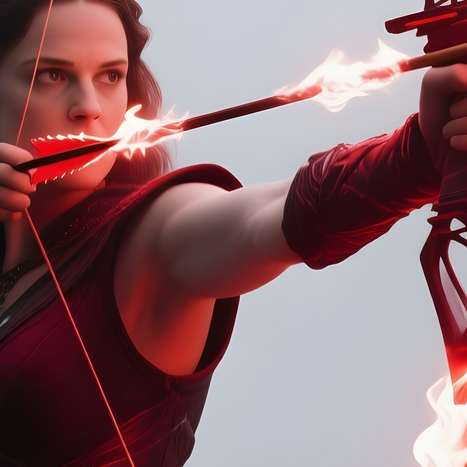 Archer Violet Arc Shooting Flaming Arrows Through Fog - Full Resolution Quality Preview