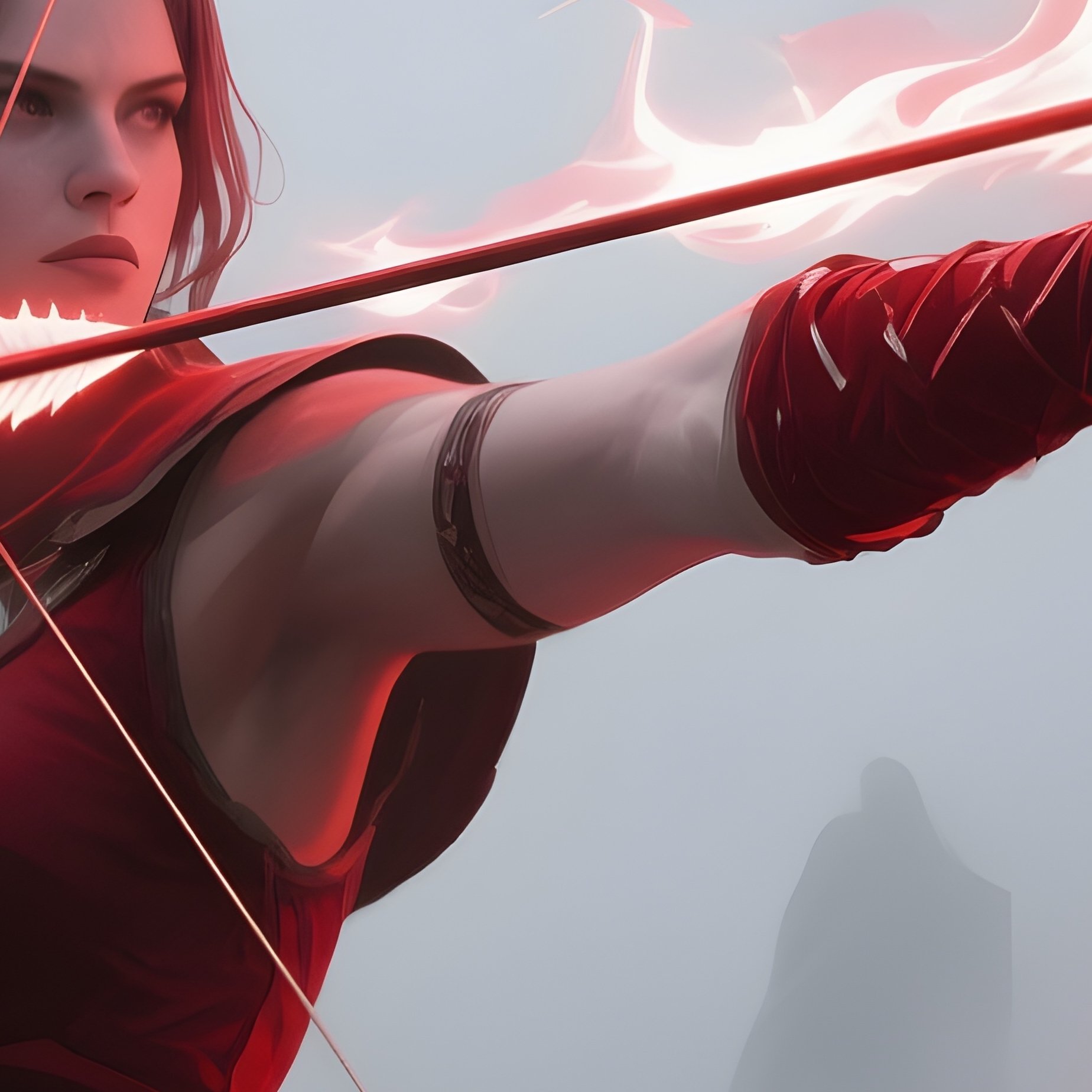 Archer Violet Arc Shooting Flaming Arrows Through Fog - Full Resolution Quality Preview