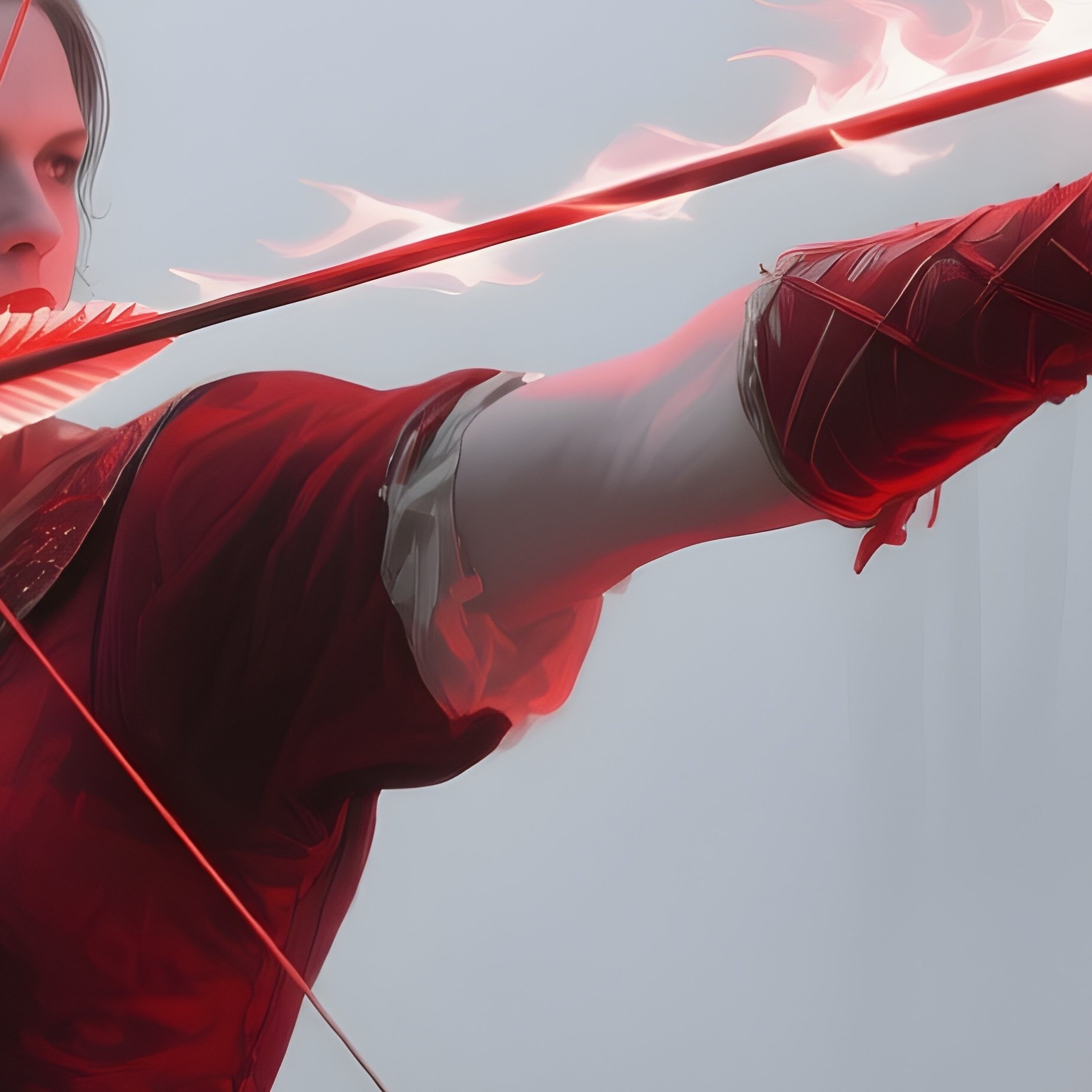 Archer Violet Arc Shooting Flaming Arrows Through Fog - Full Resolution Quality Preview