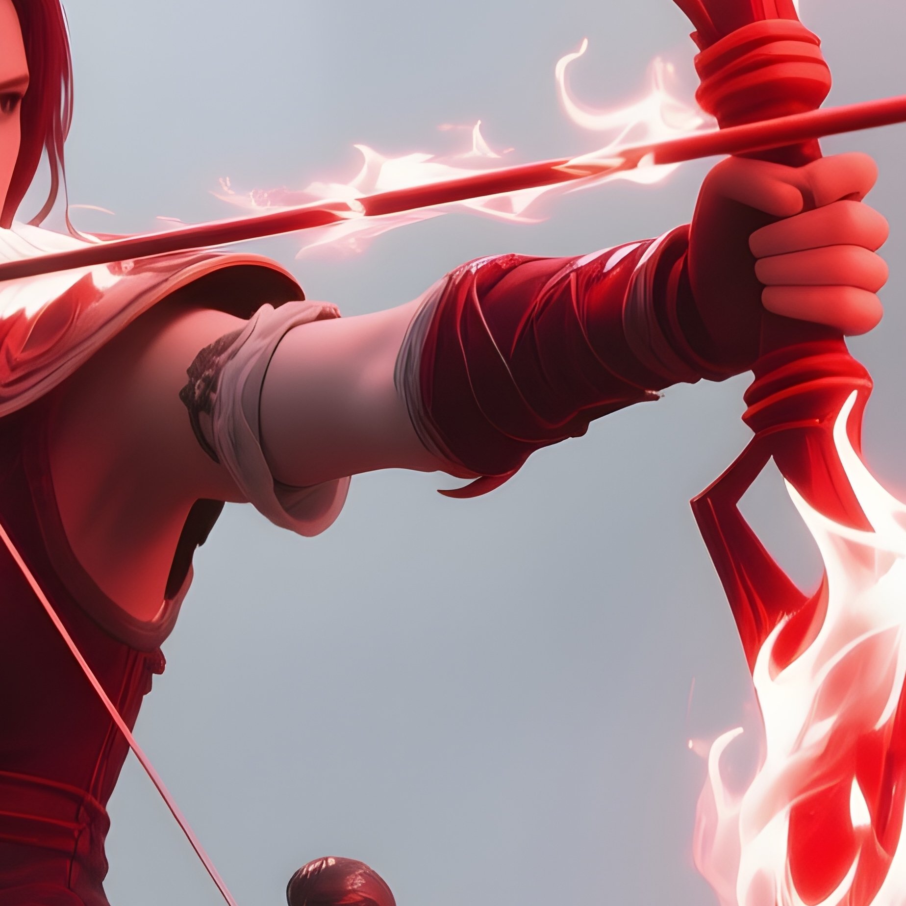 Archer Violet Arc Shooting Flaming Arrows Through Fog - Full Resolution Quality Preview