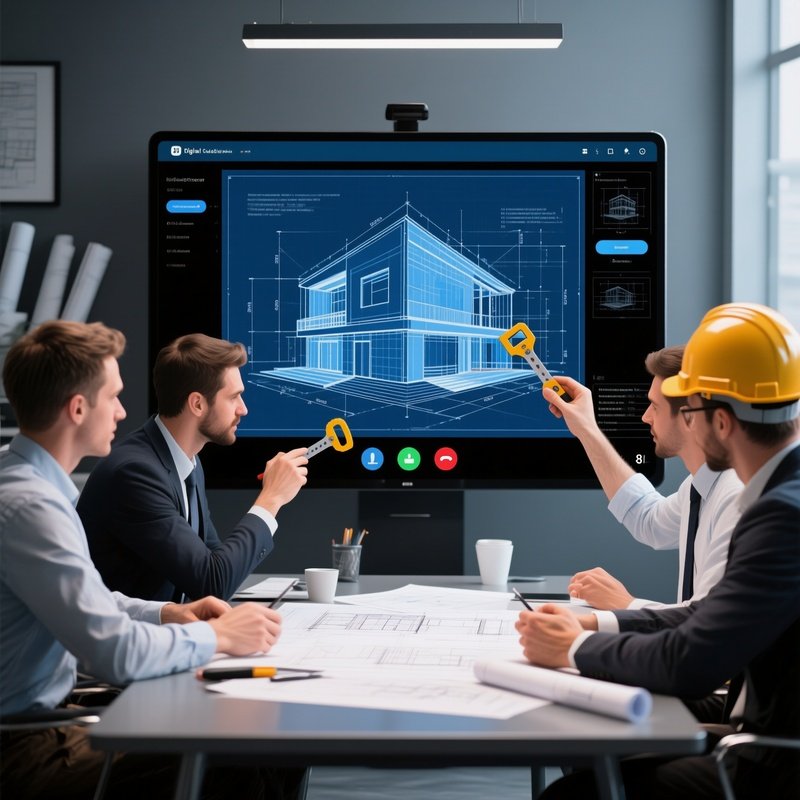 Architects Discussing Blueprints Virtual Meetings