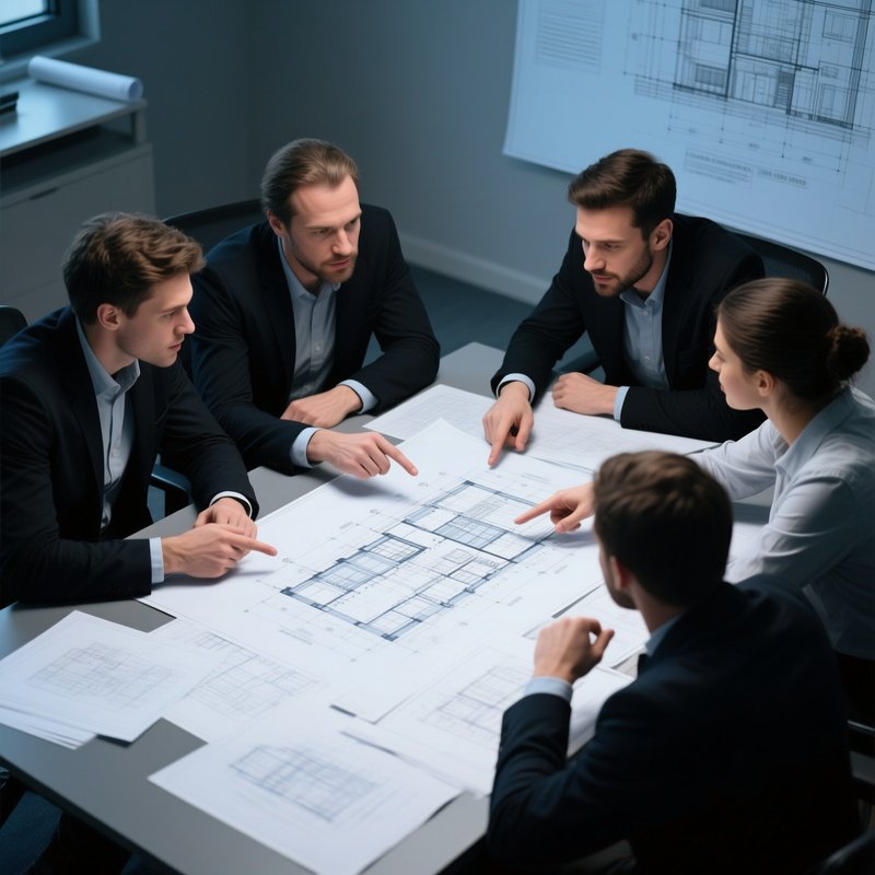 Architects Discussing Blueprints Working Sessions