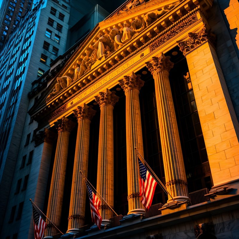 Architectural Facade New York Stock Exchange Golden Hour