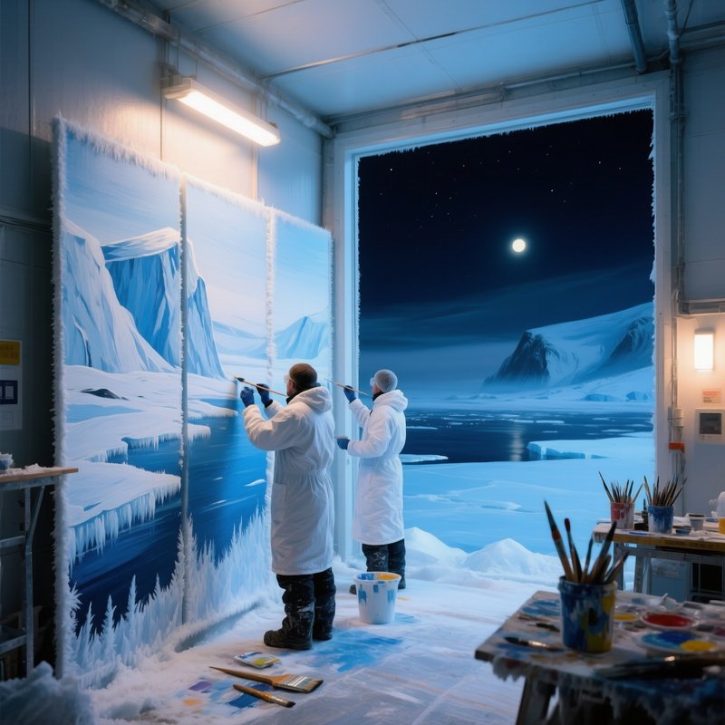 Arctic Research Station Polar Night Painting