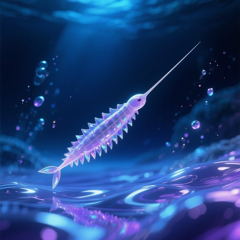 Arrow Worm Needle Shaped Body With Shimmering Edges