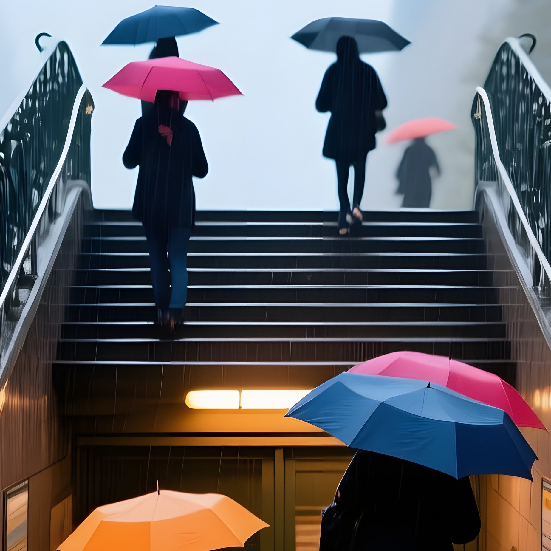Art Nouveau Paris Metro Entrance Rainy Street - Full Resolution Quality Preview