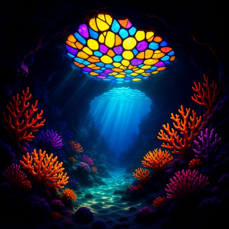 Artificial Coral Cave Reflected Light Stained Glass Effect