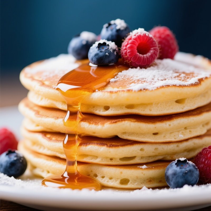 Artisan Bakery Pancake With Maple Syrup And Berry Toppings