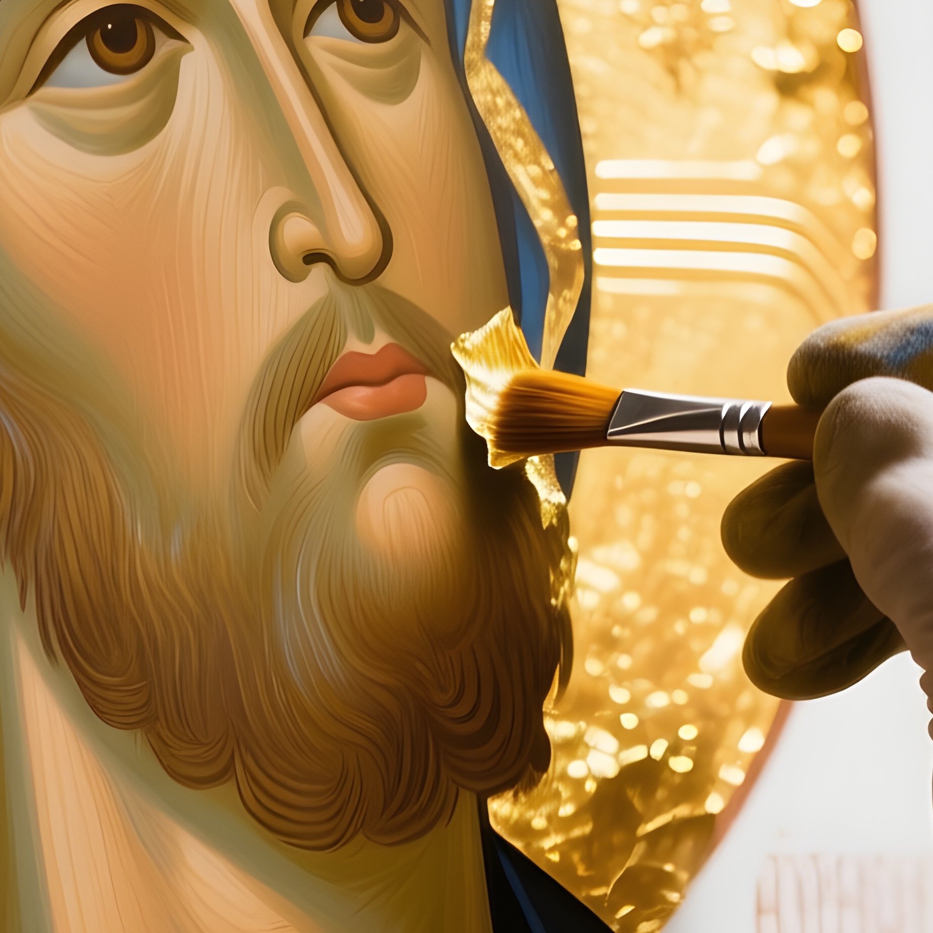 Artist Applying Gold Leaf To Saints Halo - Full Resolution Quality Preview