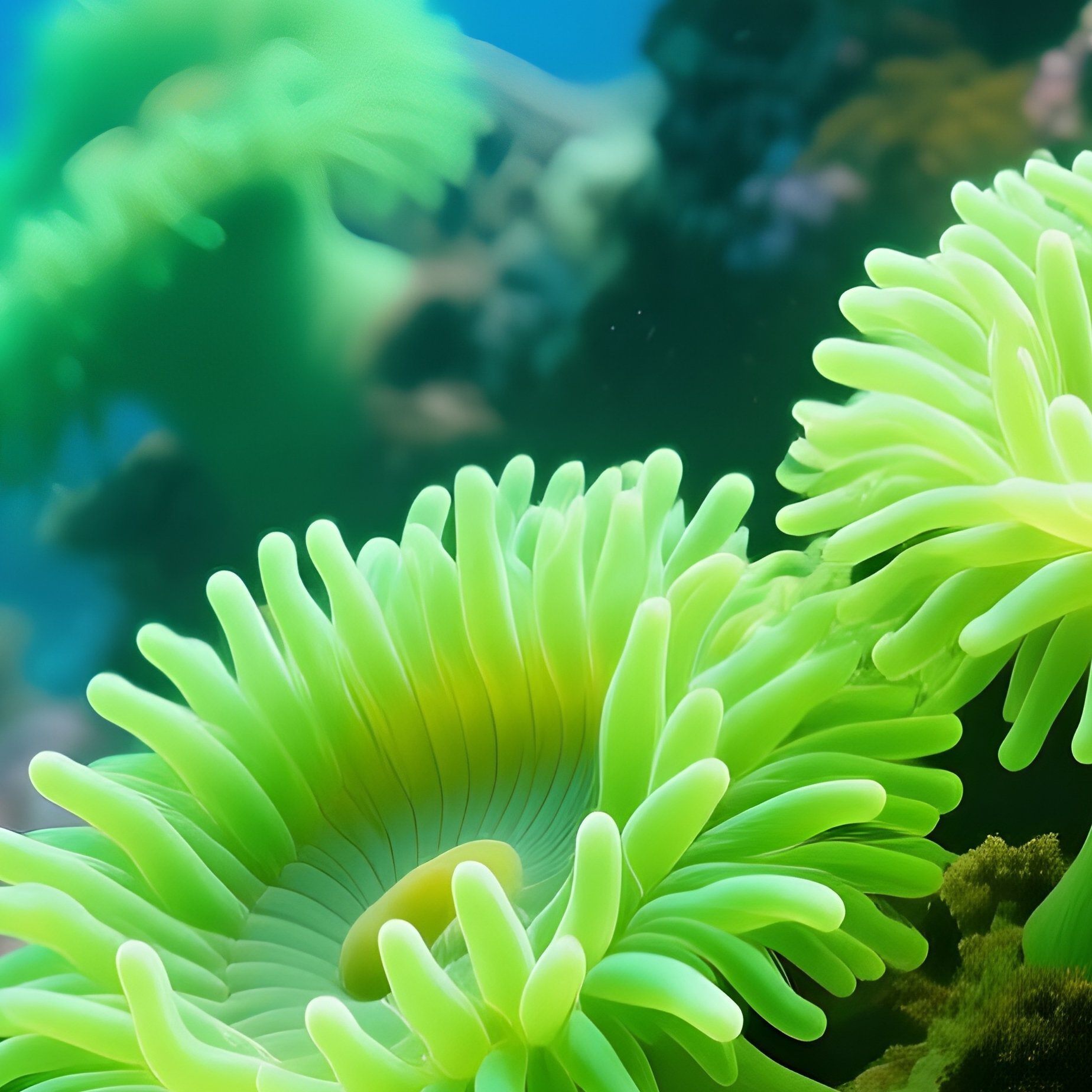 Artistic Coral Reef Neon Green Anemones - Full Resolution Quality Preview