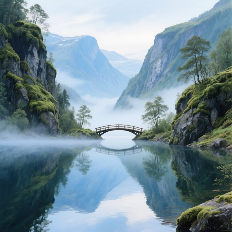 Artistic Detailed Landscape With Reflective Water