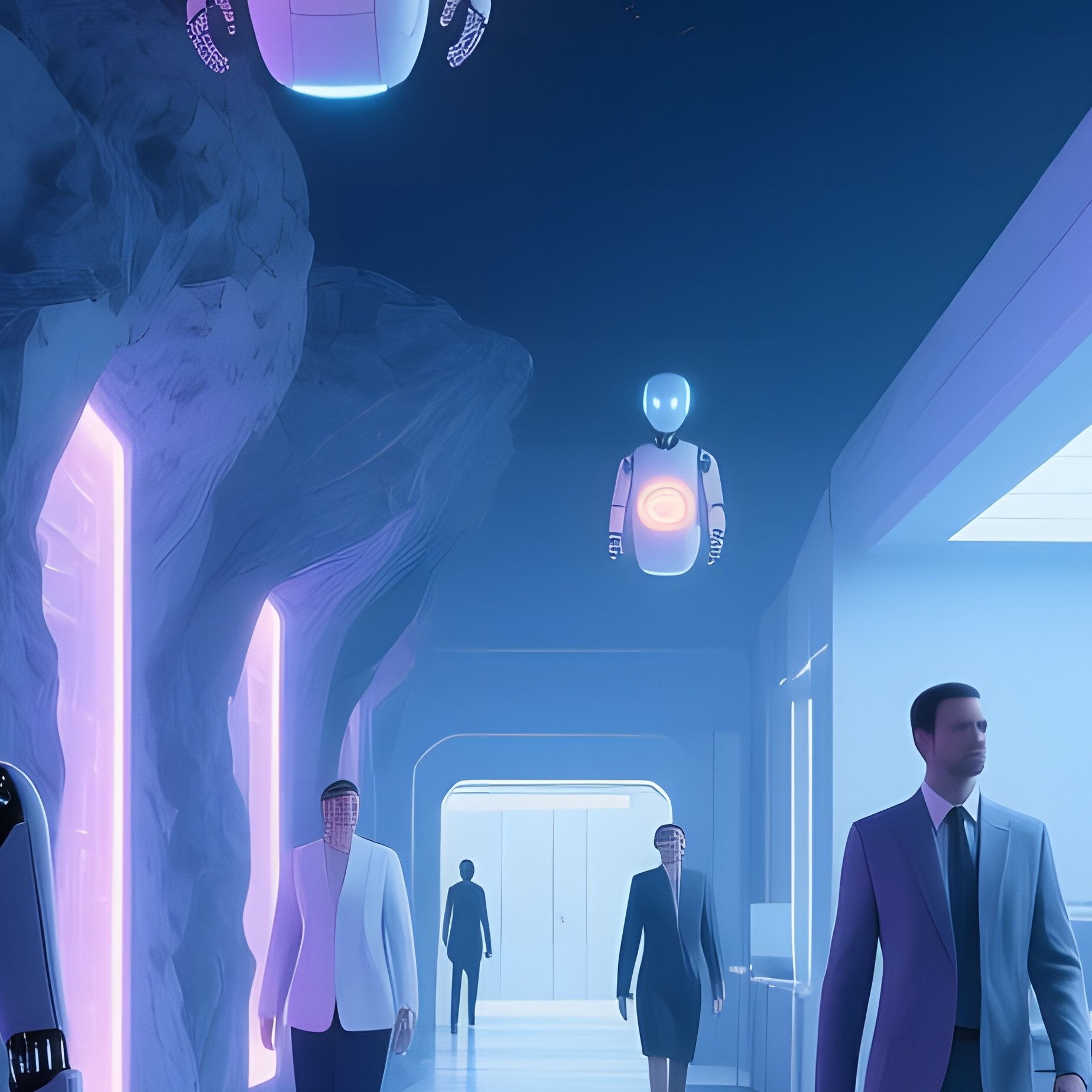 Asteroid Office Hallway Bioluminescent Wall Floating Assistants - Full Resolution Quality Preview
