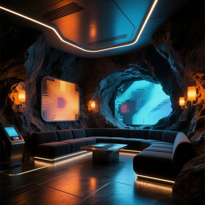 Asteroid Office Lounge With Touch Reactive Digital Art