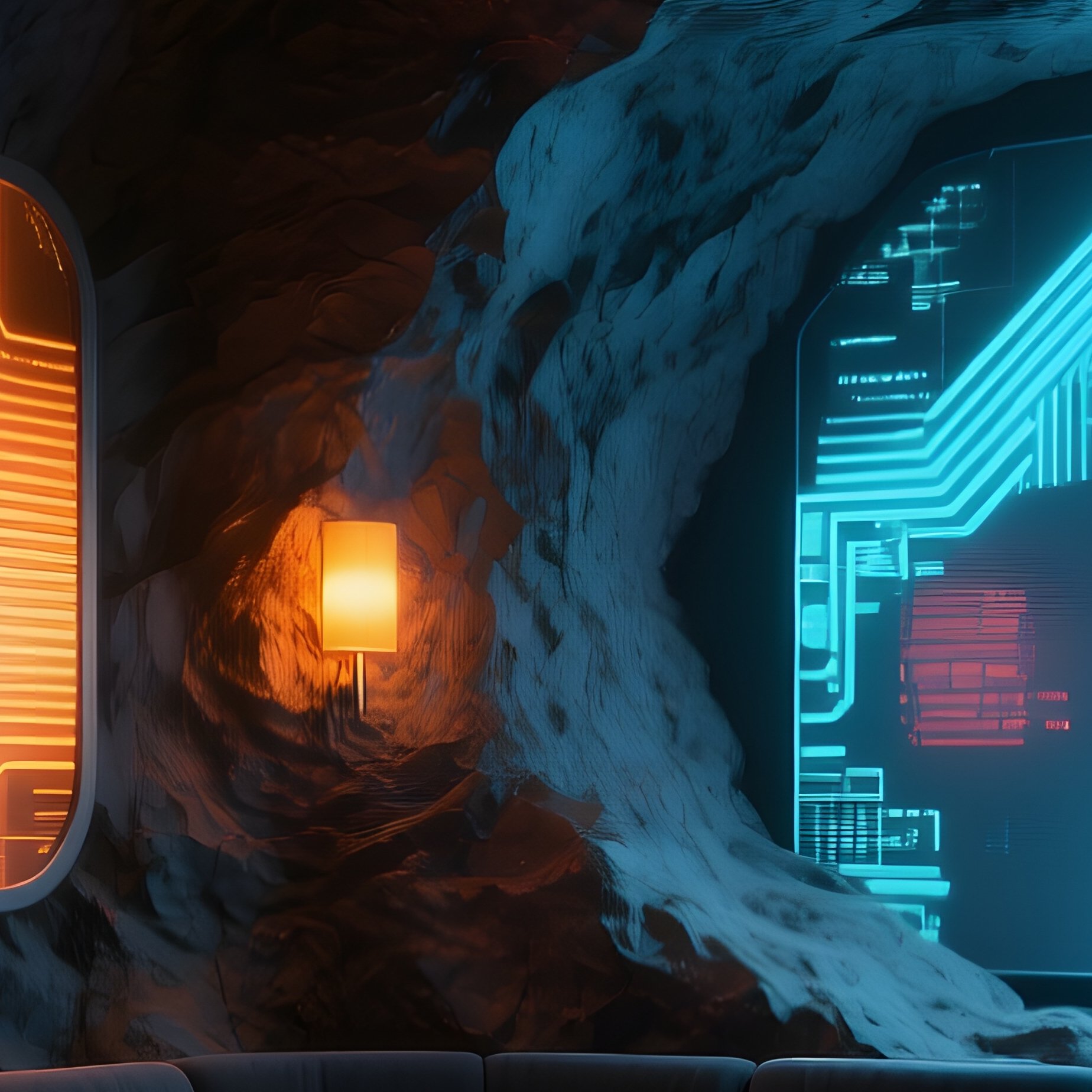 Asteroid Office Lounge With Touch Reactive Digital Art - Full Resolution Quality Preview