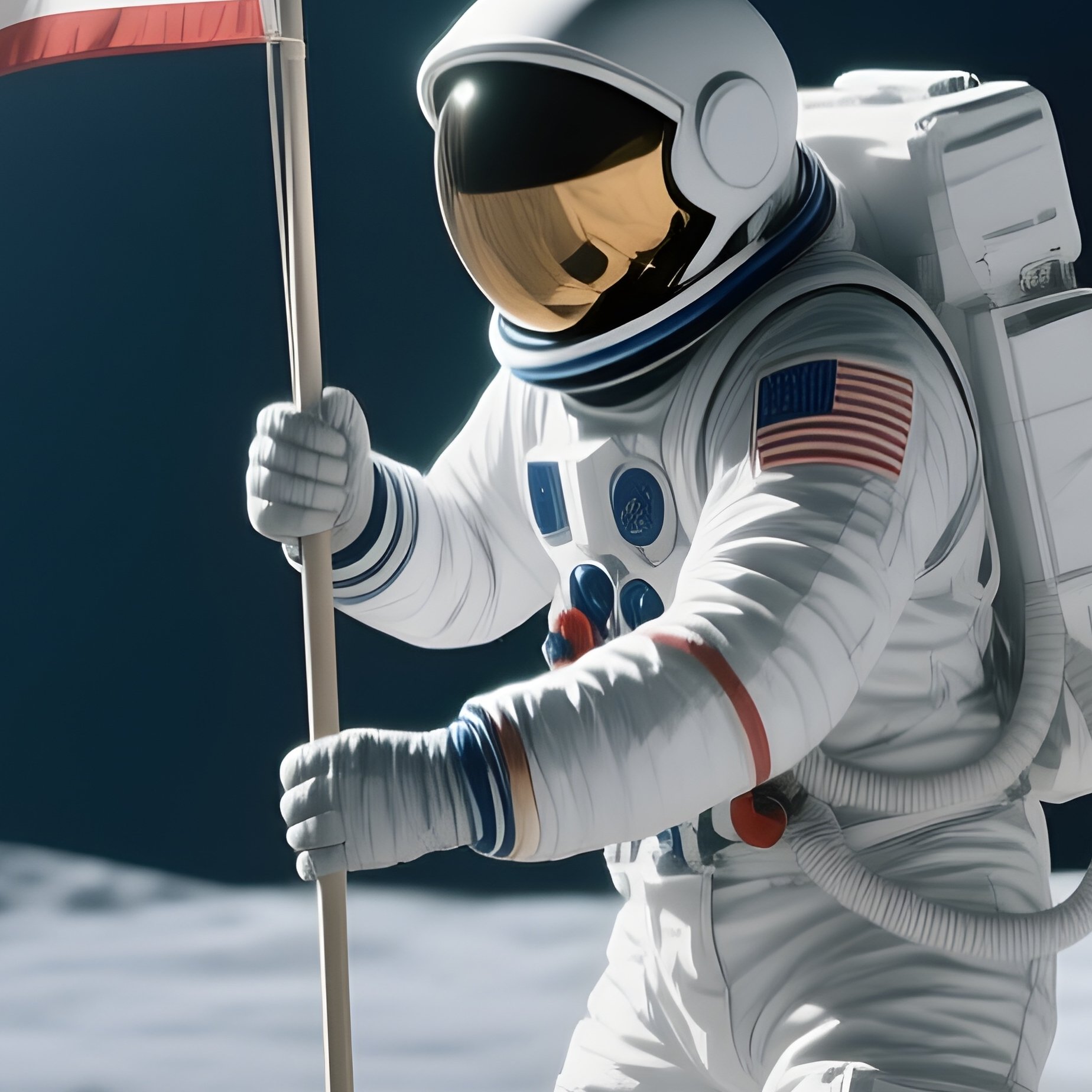 Astronaut Planting Flag On Moon Surface - Full Resolution Quality Preview